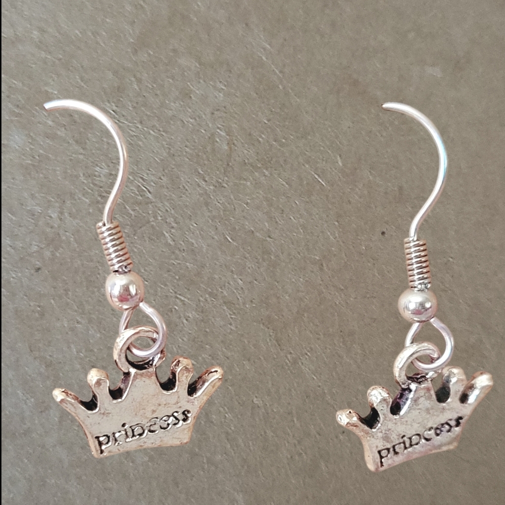 Silver Princess Crown Earrings